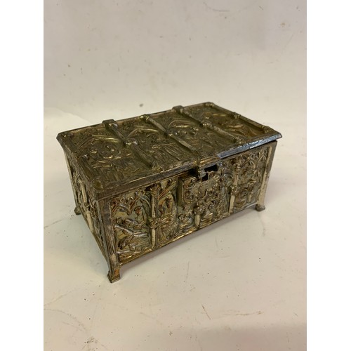 102 - Vintage White Metal Medieval Style Casket With Gothic Relief
15 x 9 x 8 cms h