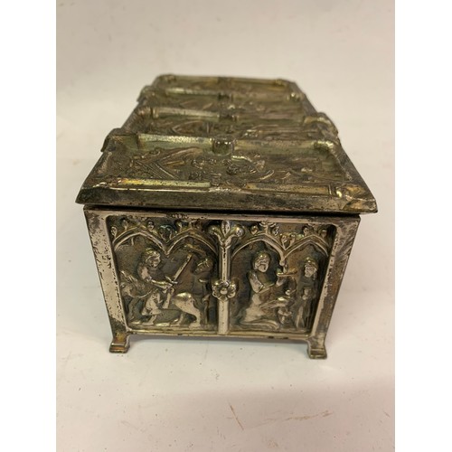 102 - Vintage White Metal Medieval Style Casket With Gothic Relief
15 x 9 x 8 cms h