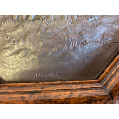 200 - Vintage Octagonal Jewellery Box Having A Signed Pewter Plaque Featuring A Deer To The Top