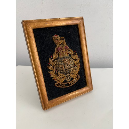 240 - Vintage Framed ROYAL MARINES Embroidered Badge Together With A Vintage Embroidered RAF Badge
10 x 14... 