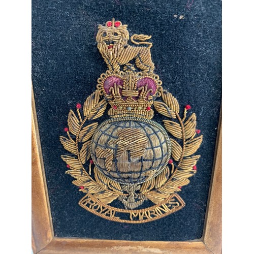 240 - Vintage Framed ROYAL MARINES Embroidered Badge Together With A Vintage Embroidered RAF Badge
10 x 14... 