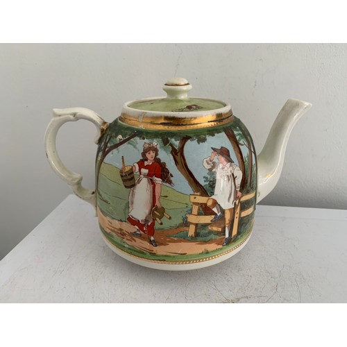 244 - Rare Antique Staffordshire Jack And Jill Nursery Rhyme Teapot
24 cms wide , 15 cms diameter x 15 cms... 