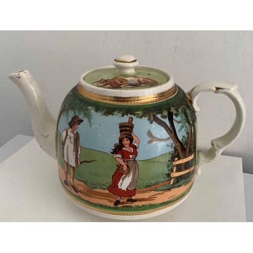 244 - Rare Antique Staffordshire Jack And Jill Nursery Rhyme Teapot
24 cms wide , 15 cms diameter x 15 cms... 