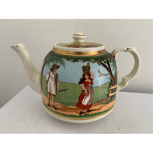 244 - Rare Antique Staffordshire Jack And Jill Nursery Rhyme Teapot
24 cms wide , 15 cms diameter x 15 cms... 