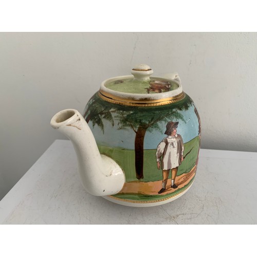 244 - Rare Antique Staffordshire Jack And Jill Nursery Rhyme Teapot
24 cms wide , 15 cms diameter x 15 cms... 