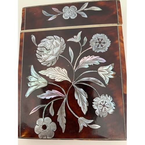 118 - 19thC Tortoiseshell Card Case With Intricate Mother Of Pearl Inlay
7.5 x 10 cms