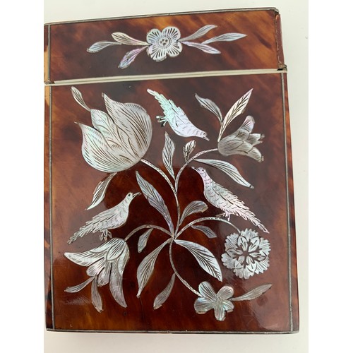 118 - 19thC Tortoiseshell Card Case With Intricate Mother Of Pearl Inlay
7.5 x 10 cms