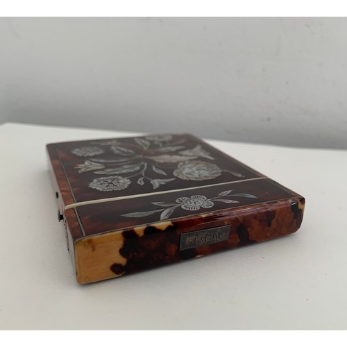 118 - 19thC Tortoiseshell Card Case With Intricate Mother Of Pearl Inlay
7.5 x 10 cms