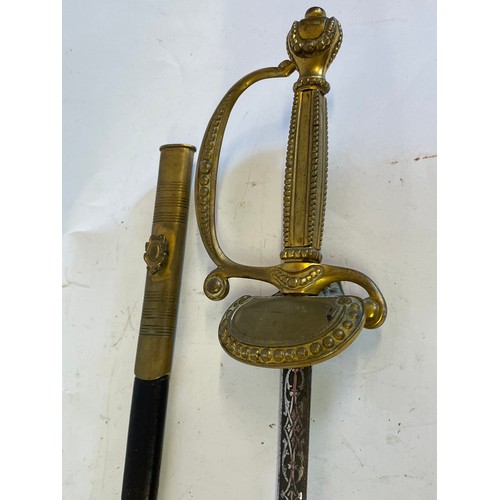 290 - Victorian Court Sword By Wilkinson With ER Etched To Blade. In Leather Scabbard 97 cms