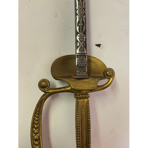 290 - Victorian Court Sword By Wilkinson With ER Etched To Blade. In Leather Scabbard 97 cms