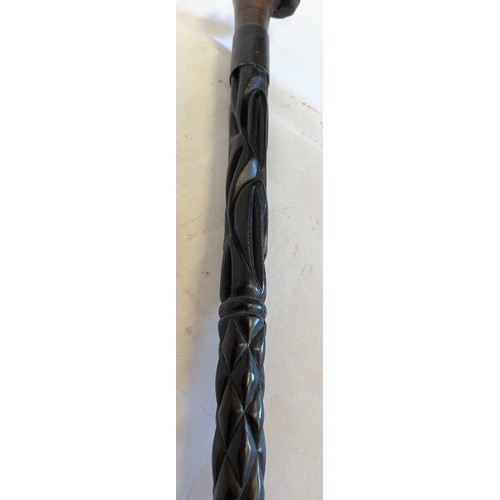 295 - Interesting Tribal Walking Stick With A Carved Wood Head In The Form Of A Hippo. 92.5 cms