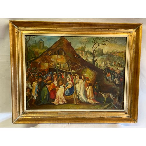 301 - Vintage Continental School Oil On Canvas Depicting The Birth Of Jesus. Overall Size  77 x 61 cms