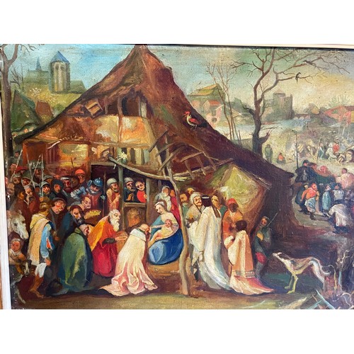 301 - Vintage Continental School Oil On Canvas Depicting The Birth Of Jesus. Overall Size  77 x 61 cms