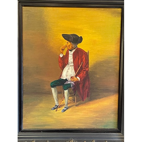 302 - Continental Framed  Oil On Canvas Study Of A Seated Gentleman. 57 x 66 cms Overall