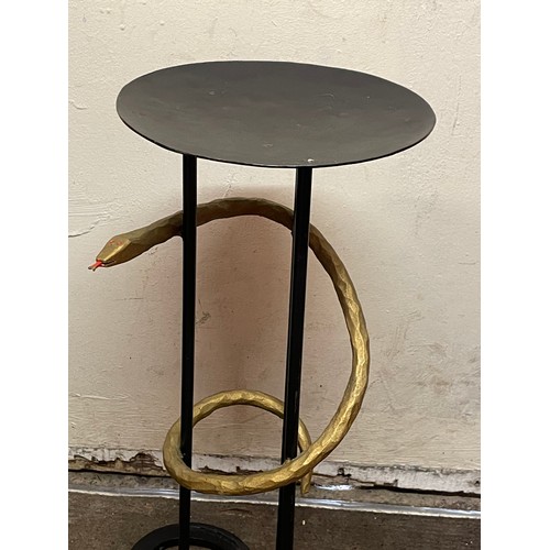 311 - Bespoke Iron Made Stand With Metal Hand Made Snake With Horse Shoe Base. 61 cms High