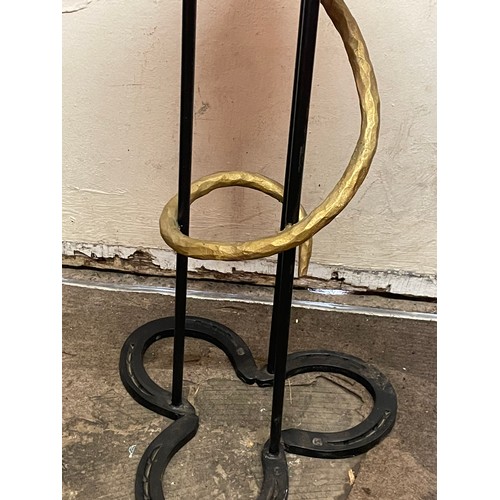 311 - Bespoke Iron Made Stand With Metal Hand Made Snake With Horse Shoe Base. 61 cms High