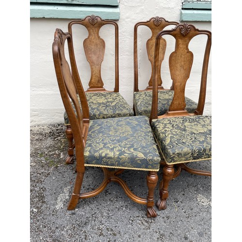 26 - Four Upholstered Carolean  Style Walnut With Walnut Veneer Inlay Dining Chairs (4)