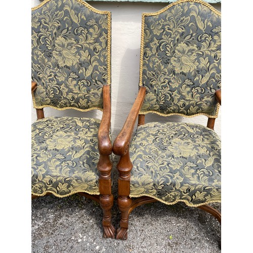 27 - Two Upholstered Carolean Style Walnut Elbow Chairs