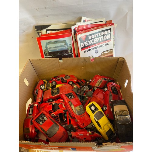 308 - A Box Of Ferrari Model Cars And Parts A/F  Along With Various Car Magazines. (Box)