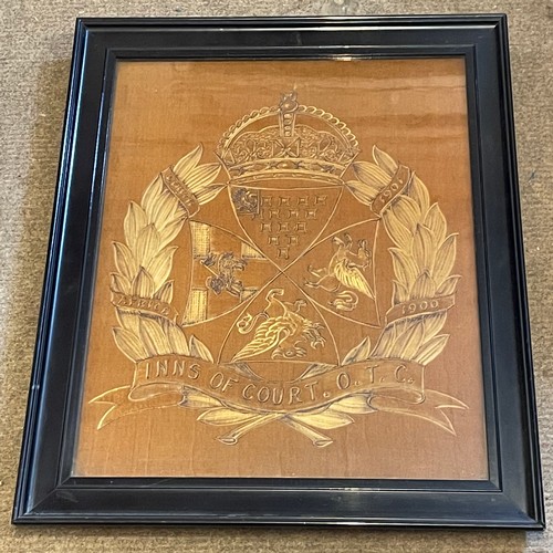 317 - 1900 - 1901 Boar War , Inns Of Court OTC Framed And Glazed Insignia Possibly Silk. 61 x 52 cms