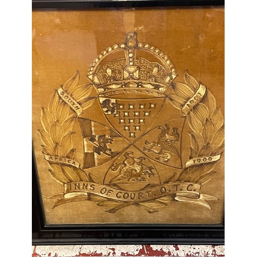 317 - 1900 - 1901 Boar War , Inns Of Court OTC Framed And Glazed Insignia Possibly Silk. 61 x 52 cms