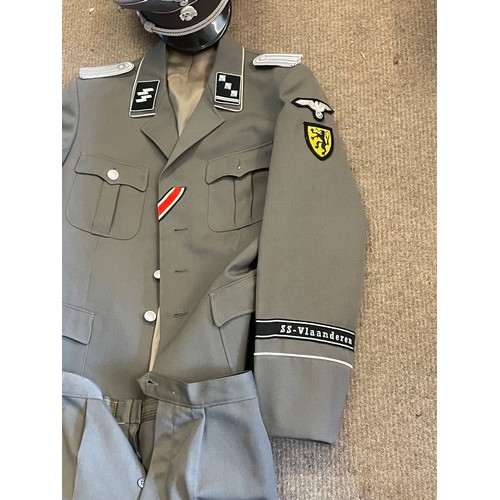 324 - WW2 Style SS Uniform With Insignia. Hat ,Jacket And Trousers.