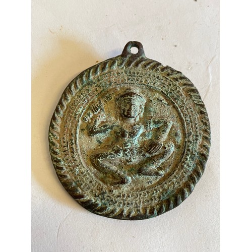 326 - Bronze Amulet With Central Buddha Figure To Front And Reverse. 6cms Diameter