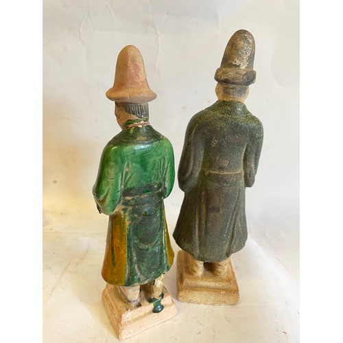 327 - Two Possibly Ming Dynasty Sancai Glazed Tomb Attendants. Tallest 21.5 cms (2)