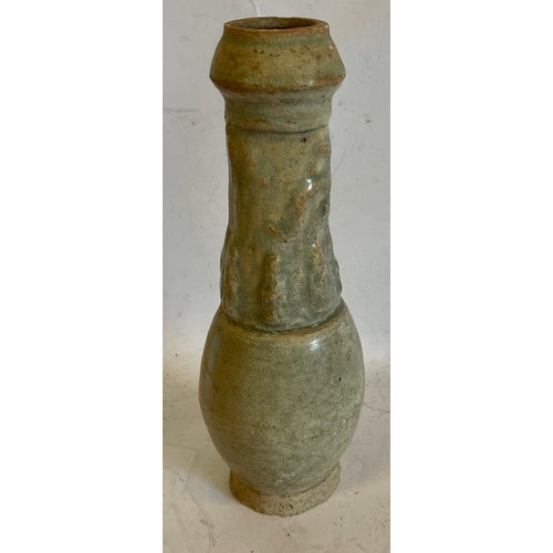 329 - Chinese Song Dynasty Celadon Glaze Funerary Vase With Dragon And Tomb Attendant Decoration. 23 cms H... 