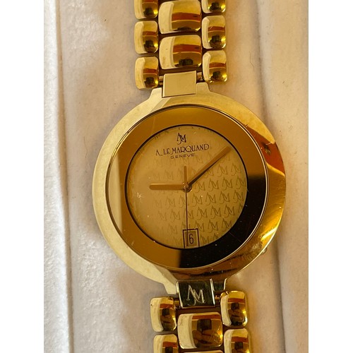 332 - Royal Omani Boxed Presentation Watch Made By Andre Le Marquand Geneva Switzerland 18ct Gold Plated W... 