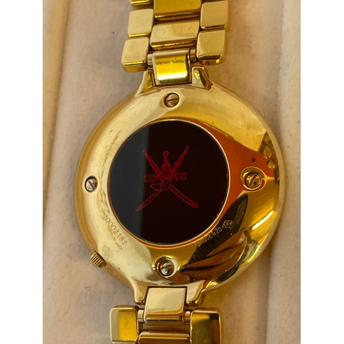 332 - Royal Omani Boxed Presentation Watch Made By Andre Le Marquand Geneva Switzerland 18ct Gold Plated W... 