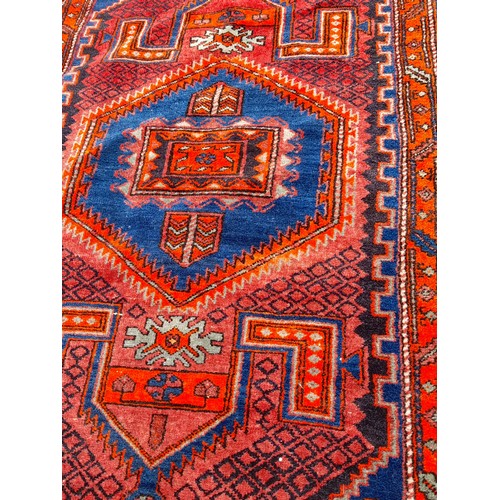 89 - Blue Ground Handmade Rug with Orange Pattern, 211cm x 133cm