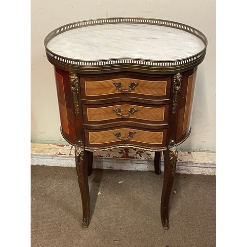 30 - French Louis XV Style Kidney Shape Marble Top Three Drawer Table With Decorative Brass work.  52 x 3... 