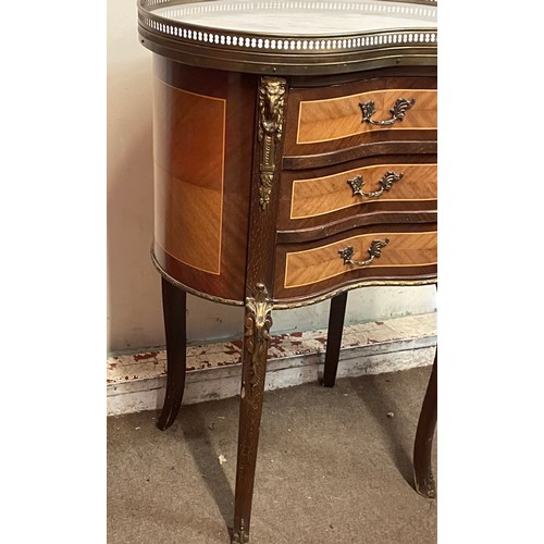 30 - French Louis XV Style Kidney Shape Marble Top Three Drawer Table With Decorative Brass work.  52 x 3... 