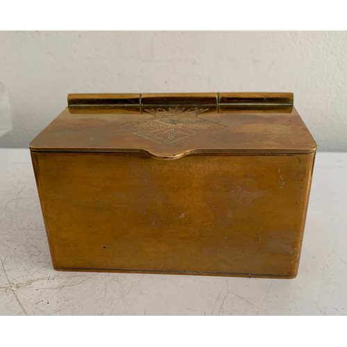 141 - Antique HMS Caledonia Brass Caddy Box Having Engraved Emblem To Top c1855
10 x 6 x 6 cms h