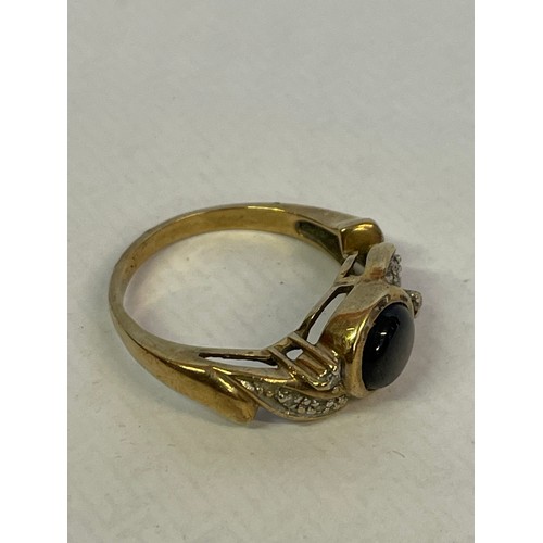 349 - 9ct Gold Ring With Central Stone Flanked By Small Diamonds Size P4.6g