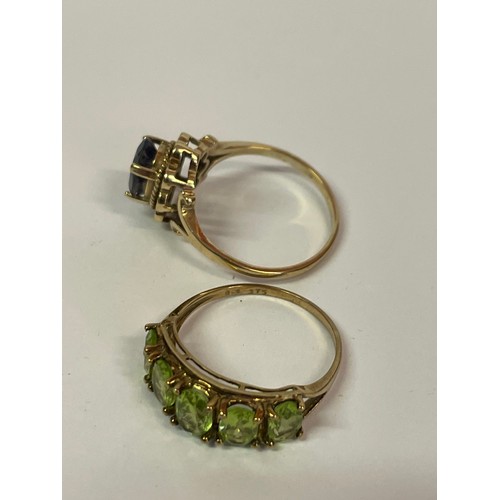 353 - 9ct Gold Ring Size L1/2  Mount Set With Five Peridots Along With Another Gold Coloured Ring With A A... 