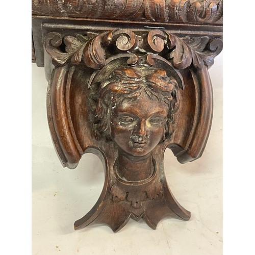 379 - 19th Century Carved Wood  Wall Bracket With A Carved Head Central Figure. 31 x 15 x 28 cms