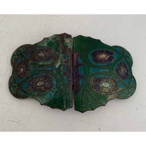 238 - Art Nouveau Style Copper Belt Buckle Having Enamel Décoration 
8 x 5 cms