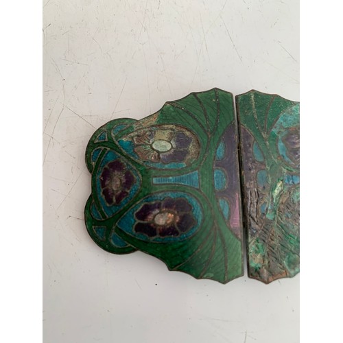 238 - Art Nouveau Style Copper Belt Buckle Having Enamel Décoration 
8 x 5 cms