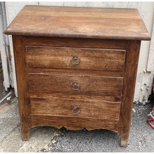 35 - Rustic Continental Oak Three Drawer Chest.  70 x 43 x 75 cms