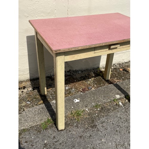 42 - Similar To Previous Lot Vintage Painted With Formica Top Table With Central Drawer.91 x 61 x 76 cms