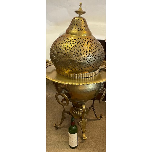 386 - Huge  Vintage Heavy Gauge Islamic  Brass Brazier . 117cms High