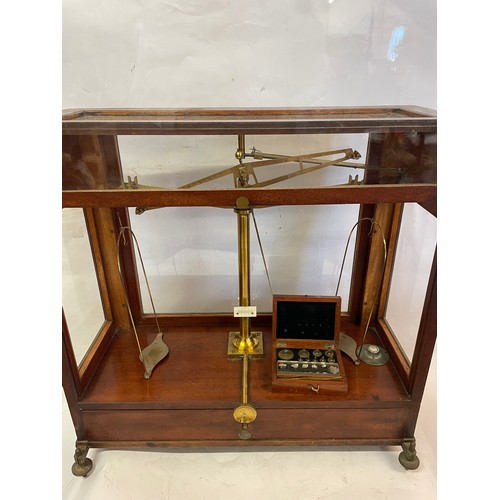 393 - Antique Glazed  Case Scientific Scales By Oertling London Along With Original Boxed Weights. 50 x 20... 