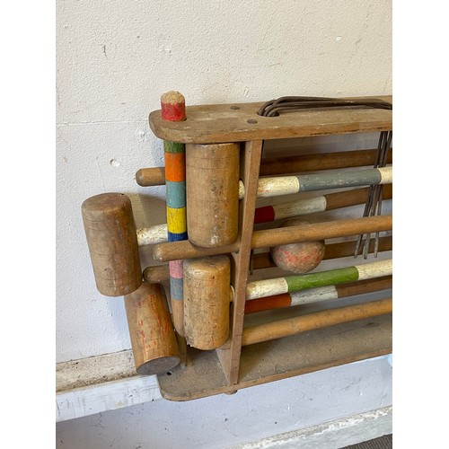 394 - Vintage Wood Garden Croquet Set