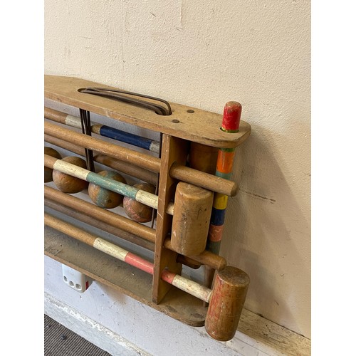 394 - Vintage Wood Garden Croquet Set