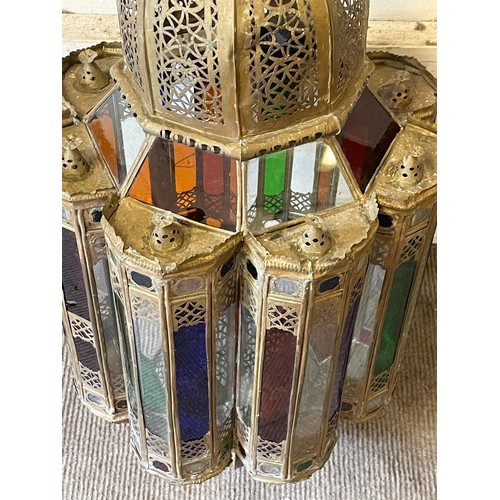 395 - Large Moroccan Coloured Glass Lantern. 100 cms High