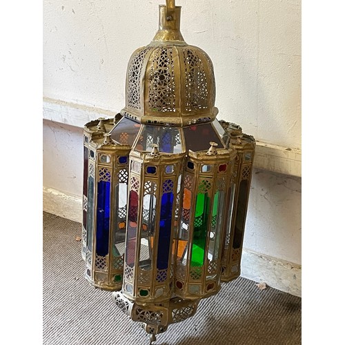 395 - Large Moroccan Coloured Glass Lantern. 100 cms High