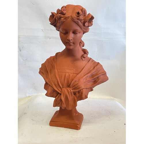 407 - Art Nouveau Style Terracotta Colour Bust. 48 cms High Signed To Reverse.