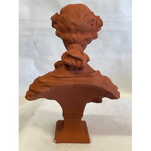 407 - Art Nouveau Style Terracotta Colour Bust. 48 cms High Signed To Reverse.